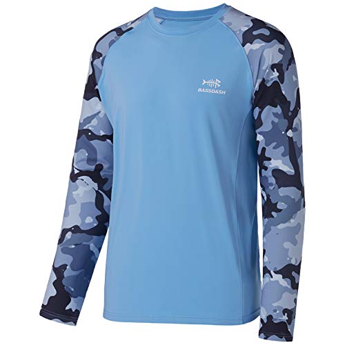 BASSDASH UPF 50 Men's Camouflage Long Sleeve Quick Dry Fishing Tee – X-Large, Carolina Blue Camo
