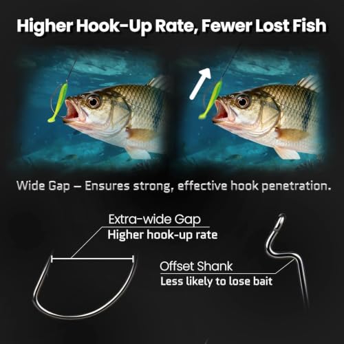 Offset Worm Hooks for Bass Fishing - 50pcs #4 EWG Hooks