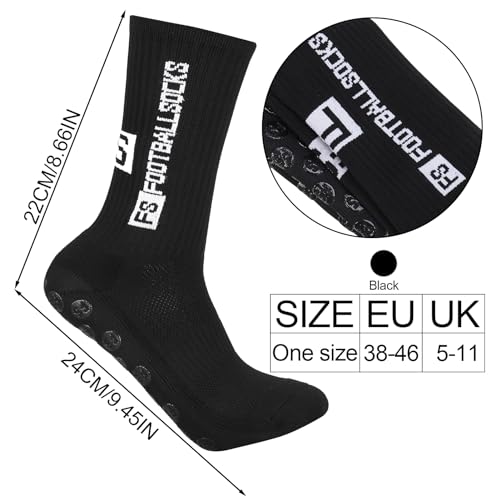Non-Slip Soccer Socks - One Size - Black - 3 Pairs