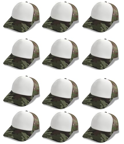 Oakfarm 12 Pcs Sublimation Blank Trucker Hats Bulk Mesh Snapback Caps One Size / Camo White