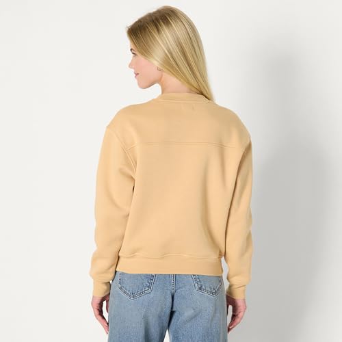 Relaxed Fit Women's Drop Shoulder Crewneck Sweatshirt - Light Camel, X-Large