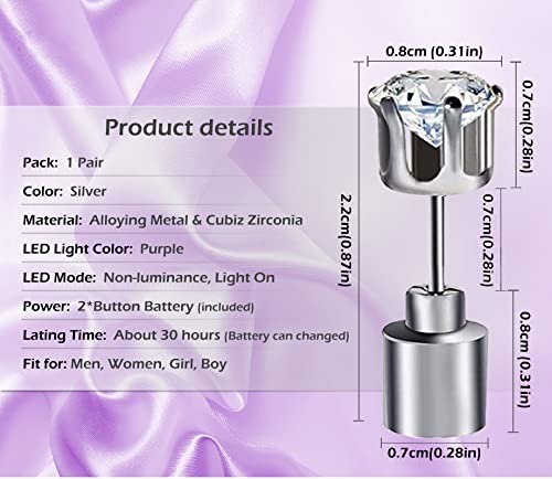 LED Crown Shaped Earrings - Shiny Glowing Studs - Purple - 1 Pair