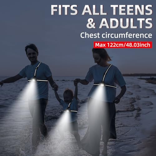 YOSKY 800 Lumen Chest Light, Running Light for Runner with Reflective Straps, Rechargeable Running Headlamp Flashlight, Adjustable Safety Lights Beam for Walking Dog at Night, 4-8h USE TIME