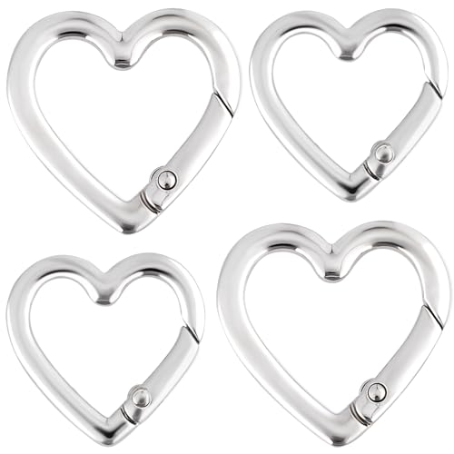 Heart Shaped Keychain Clip - 4pcs Zinc Alloy Silver Carabiner