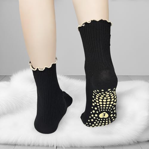 Cute Pilates Grip Socks for Women - Ruffle Non-Slip Barre Socks - Milk Tea Heart