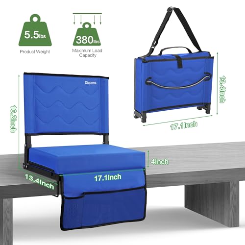 Dicprms Blue Bleacher Seats with Back Support and Cushion, Portable Folding Stadium Chairs