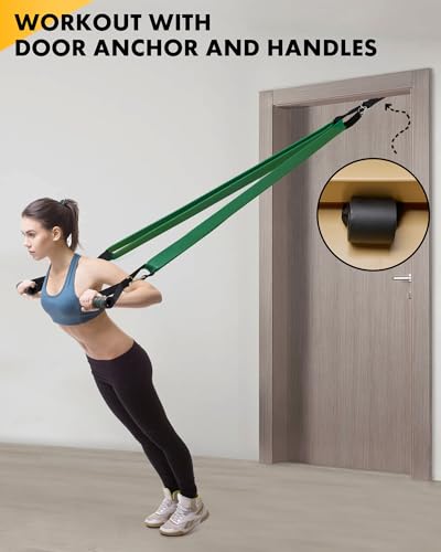 Equipro Resistance Bands Set with Handles, Door Anchor & Sleeve – 5 Bands for Home Workout
