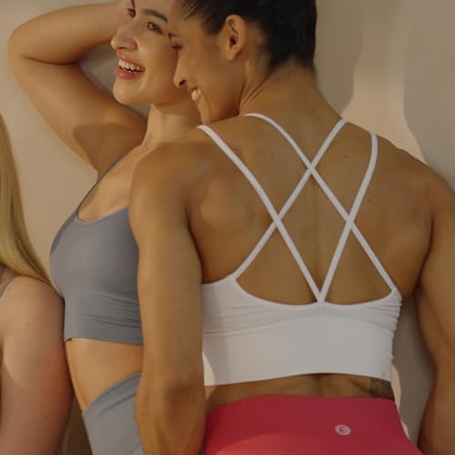 Evercute Women's Cross Back Sport Bras 3-Pack Large Black, White, Gray Padded Low Impact Workout Tops