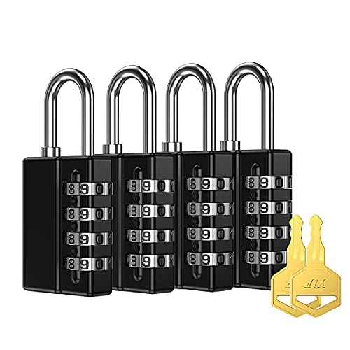 KeeKit Combination Padlock, 4 Digit Combination Lock with Keys, Resettable Waterproof Gate Lock for Locker, Gym, Fence, Case, School & Employee Locker, Toolbox ? 4 Pack, 2 Keys, Black