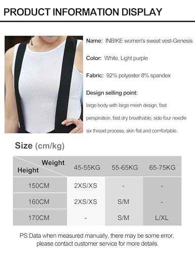 INBIKE Women's Mesh Cycling Tank Top - Sleeveless Summer Base Layer, Small-Medium, White