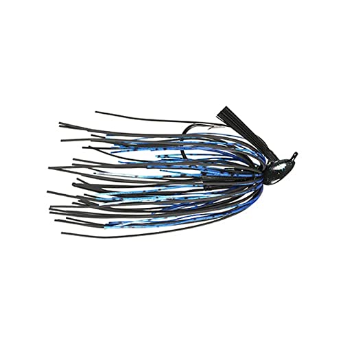 Mop Jig Fishing Bait - Heavy Living Rubber Skirting, Double Rattles, Black/Blue - 3/8 oz