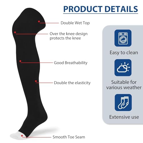 SUNYIWJIE 4 Pair Over-the-Knee Football Baseball Socks - Medium Black