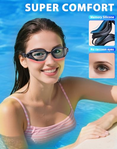 Vegemono Anti-Fog UV Swim Goggles for Men Women Youth - Black/Clear Smoke