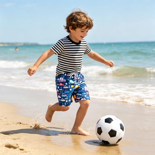 Boys Quick-Dry Swim Trunks - Toddler Board Shorts, Little Car, 7-8 Years
