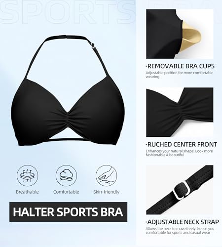 Strappy Sports Bra for Women Halter Bras Tops Adjustable