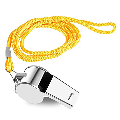 Loud Stainless Steel Whistles - 12 Pack with Lanyard - Yellow