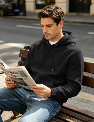 MAGCOMSEN Men's X-Large Black Fleece-Lined Active Hoodie with Kangaroo Pocket