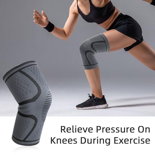 Knee Compression Sleeve - 2 Pack Knee Brace for Pain Relief - Medium Black