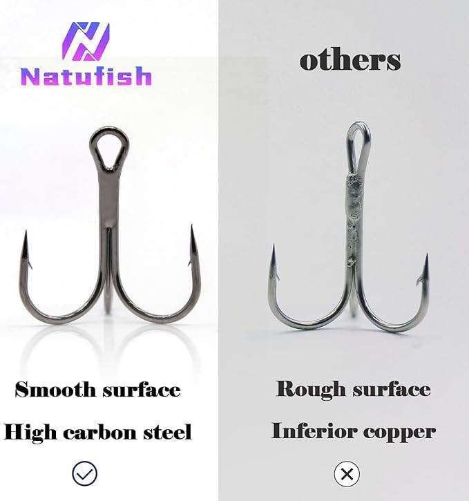 Treble Fishing Hooks Kit - 50 Mixed Sizes Black