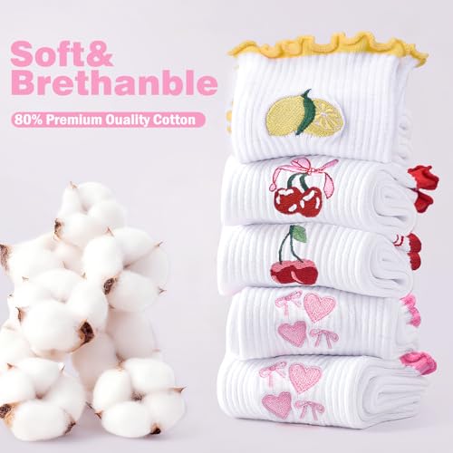 Yoga Grip Socks for Women - Cute Embroidery Pattern, Pink Ruffles
