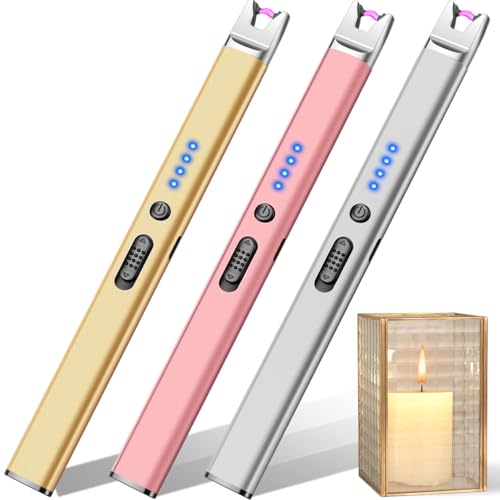 LcFun Rechargeable Plasma Arc Lighter 3-Pack with Safety Lock & Windproof Design - Gold, Pink, Silver