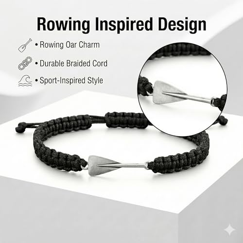 Rowing Charm Bracelet for Men - Adjustable Nautical Rope - Black