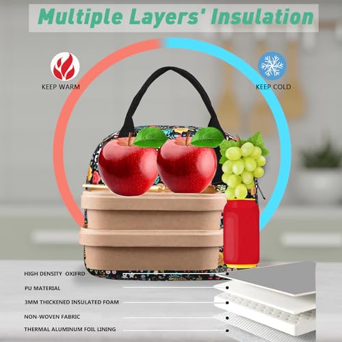 Insulated Floral Lunch Box for Women - Portable Lunch Tote