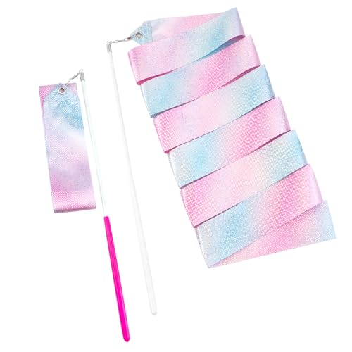 2 PCS Sparkling Gymnastics Ribbons with Twirling Wands - 78.7 Inch