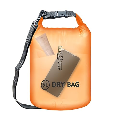 Zanhour 5L Waterproof Dry Bag Roll Top - Transparent Orange Kayak/Travel Bag