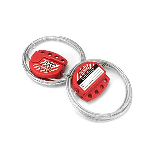 QWORK Lockout Tagout Cable Lock, 8 Pack Adjustable Steel Vinyl Coated Cable Lockout, 3/16" Diameter, 5.9' Length, Red