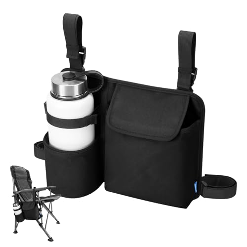 Xxerciz Black Chair Cup Holder & Phone Holder for Camping Chairs - Easy Attach Self-Adhesive Straps