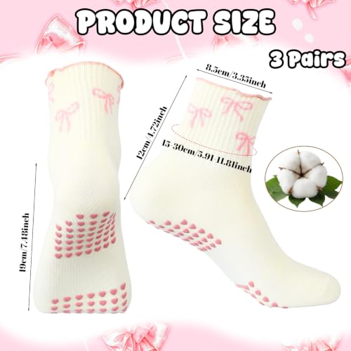 Non-Slip Ruffle Pilates Socks with Grips - 3 Pairs for Women