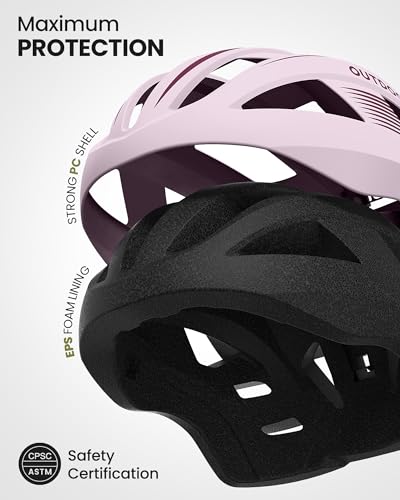 OutdoorMaster Misty Sakura Adult Bike Helmet with LED Light & Magnetic Goggles, Medium