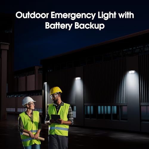 Outdoor Emergency Light with Battery Backup, Exterior Emergency Exit Lights Hardwired, Wet Location LED Egress Lights, Waterproof Commercial Emergency Lighting Fixture, 120-347V, UL Listed(1 Pack)