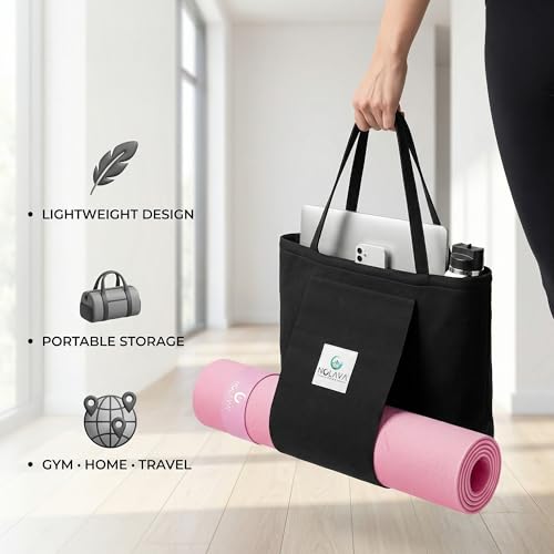 Pink Yoga Mat with Tote Bag - 72 x 24 Inch, Non-Slip, 1/4 Inch Thick