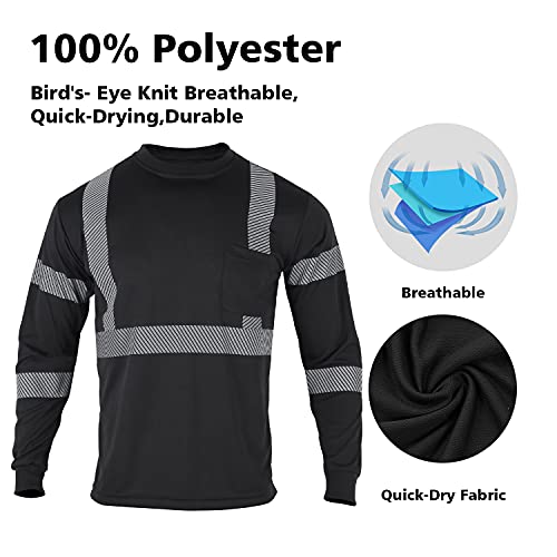 VENDACE Safety Reflective High Visibility Long Sleeve Shirts ANSI Class 3 Hi Vis Construction Work T Shirts for Men
