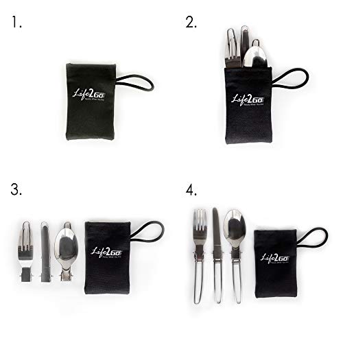 Portable Camping Utensil Set - 3-Piece Stainless Steel Cutlery with Pouch