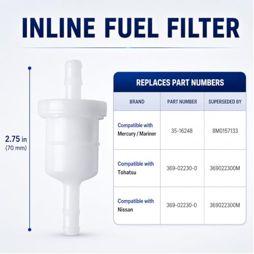 In-Line Fuel Filter for Mercury, Tohatsu, Nissan Outboard Engines
