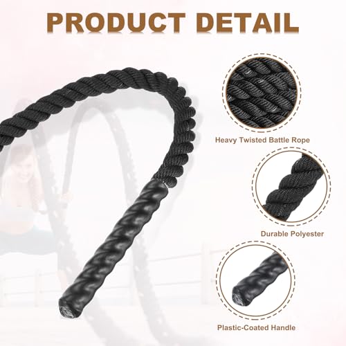 Battle Rope 10ft x 1 Inch - Heavy Polyester Fitness Rope - Black