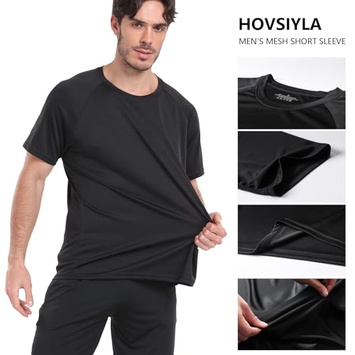 HovSiyla 5 Pack Men's Running Shirts - Breathable, Dry Fit Athletic Tops, Large, Multi-Color