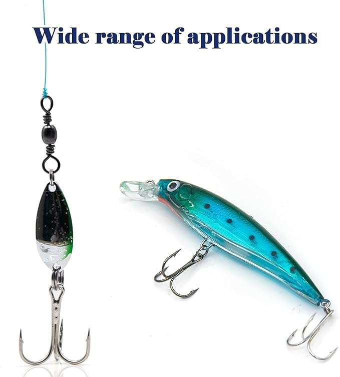 Treble Fishing Hooks Kit - 50 Mixed Sizes Black