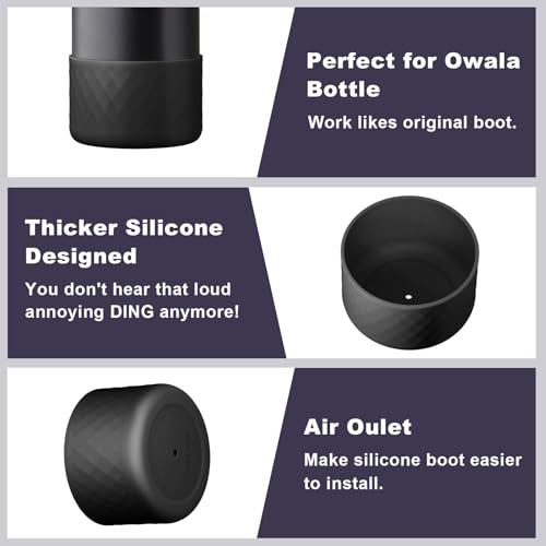 Silicone Water Bottle Boot - 2PCS Protective Bottom Bumper for Owala 32oz - Black
