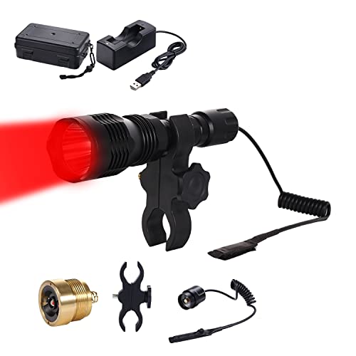 KL25 Hunting Light Flashlight, Long Range Red Green Varmint Light Kit for Predator Hog Fox Coyote, with Pressure Switch