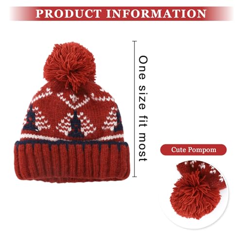 Winter Beanie Hat for Women - Warm Fleece Lined Pom Knit Earflap - D-Brick Red
