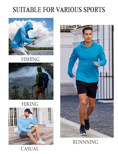 COOFANDY Men's UPF 50+ Lightweight Hooded Rash Guard Shirt - Sky Blue Large