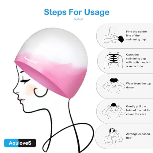 Kids Swim Cap 2 Pack - Silicone Swimming Caps for Long & Short Hair - Pink & Green-Blue