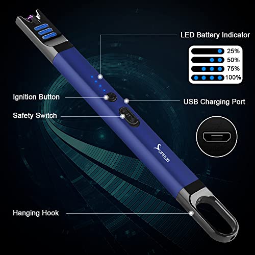 Electric Arc Lighter - Windproof USB Rechargeable Candle Lighter with LED - Blue