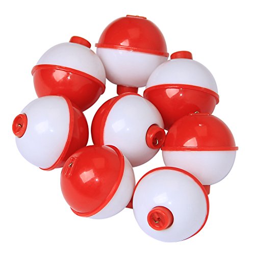 Fishing Bobbers Set - Snap On Red/White Floats, 1 Inch, Pack of 10