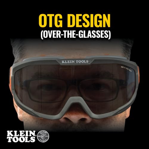 Klein Tools 60480 Safety Goggles, Tinted Gray Lens PPE Eye Protection, Anti-Fog, Scratch-Resistant, UV Protection, Adjustable Vents