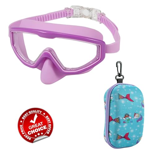 Kids Swim Goggles 6-14 with No Tangle Strap, Pink & Purple 2-Pack, UV Protection